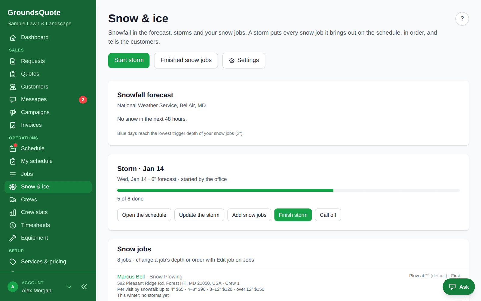 Running a snow storm in GroundsQuote