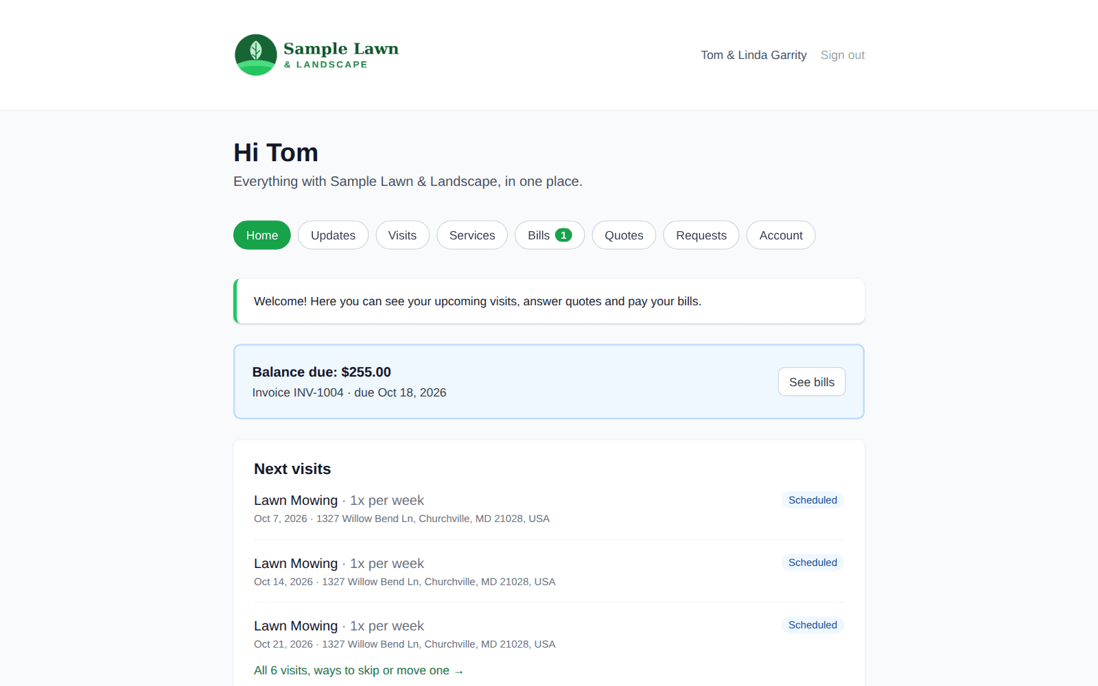 The GroundsQuote customer portal